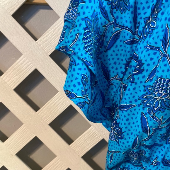 Destination 365 Printed Short Sleeve Smocked Midi Dress Turquoise Floral XL - Picture 5 of 7